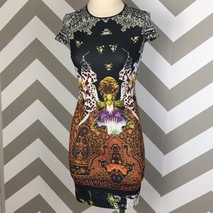 Clover Canyon Black Orange Floral Paisley Mini Dress